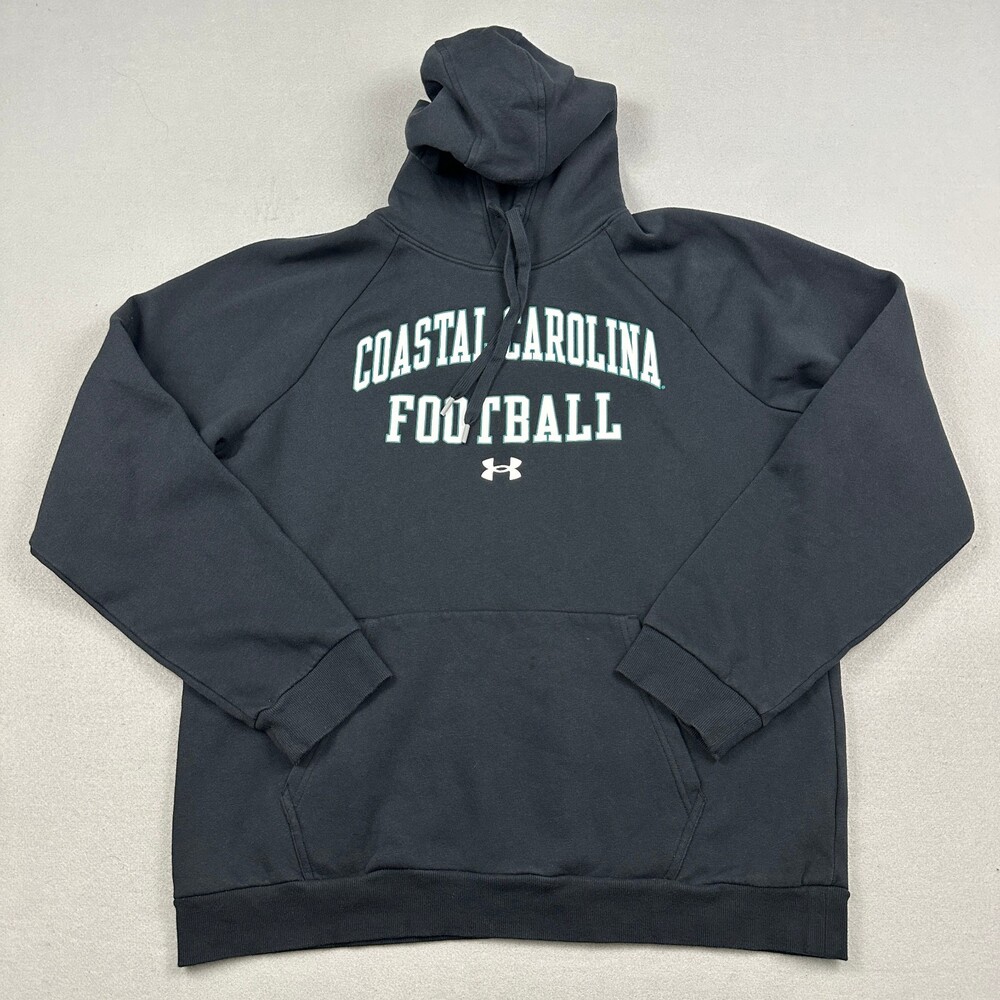 Coastal Carolina Football Hoodie Men Large Black Under Armour Fleece Pullover L
